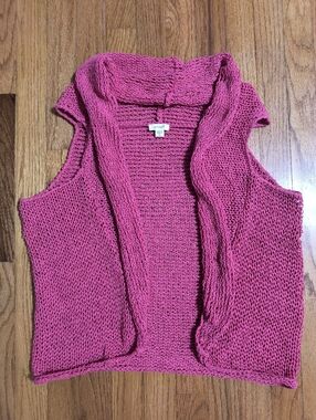 J Jill Pure Jill Crochet Knit Fashion Open Vest, Women's Medium, Coral/Pink
